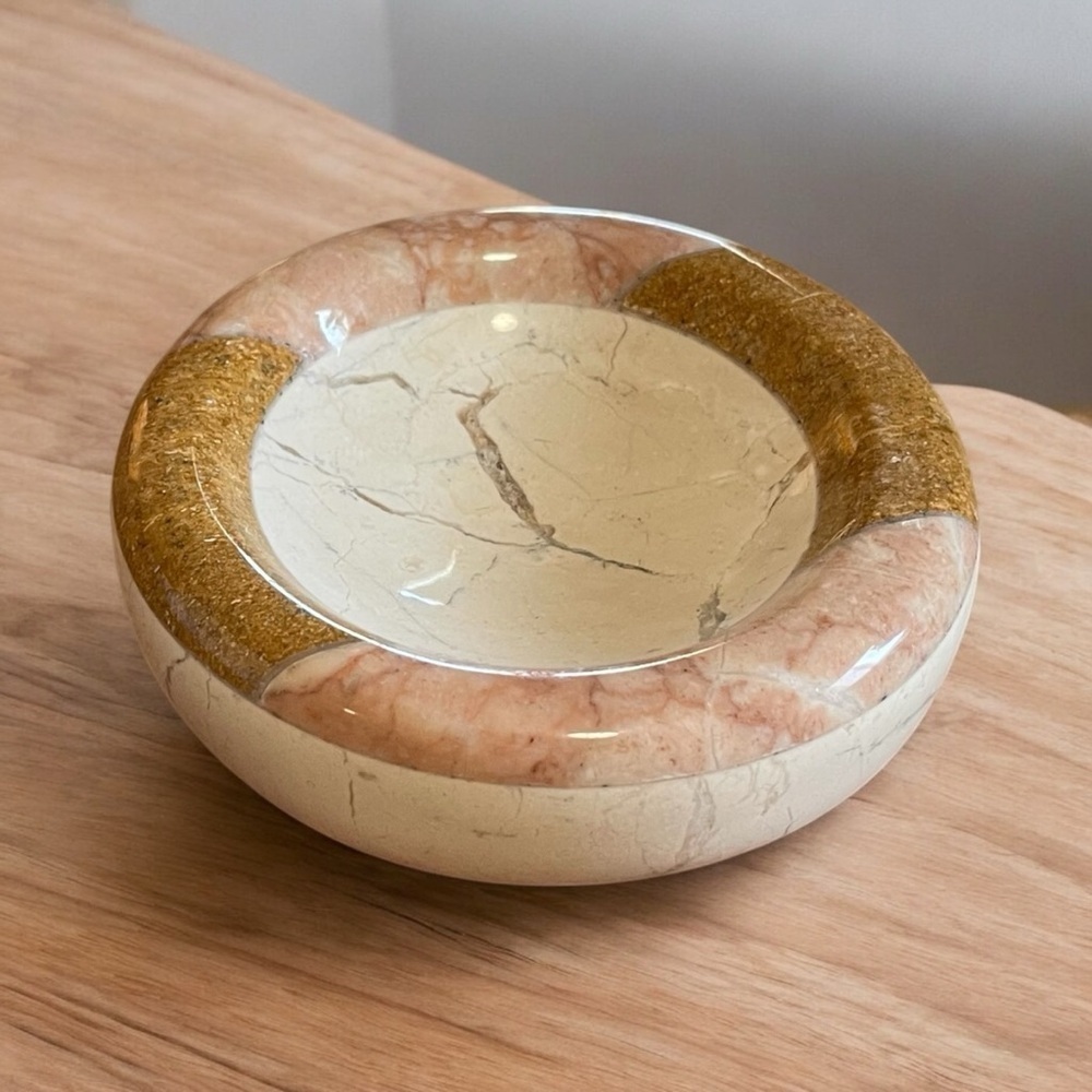 Marble/Stone Decorative Shallow Trinket/Key/Ring Bowl in Cream/Gold/pinks